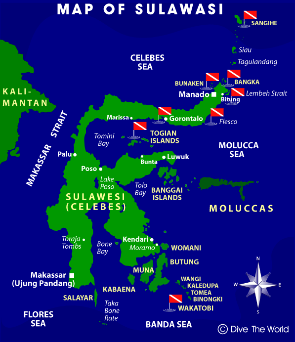 Mapa de Buceo en Sulawesi